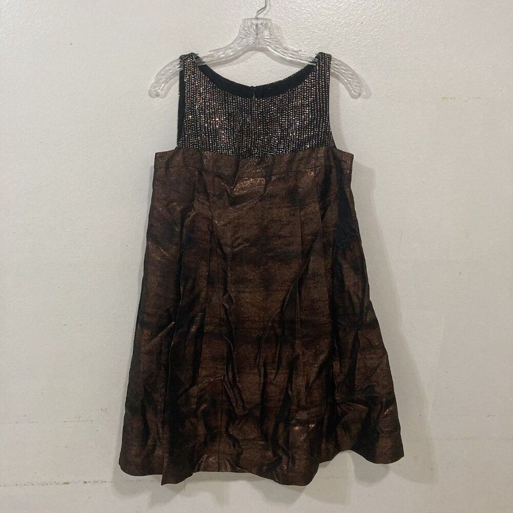 NANETTE LEPORE bronze shimmer multicolor sequins sleeveless silk taffeta dress 6